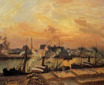 Camille Pissarro : Boats, Sunset, Rouen